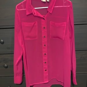 Sheer Fuchsia Long Sleeve Blouse